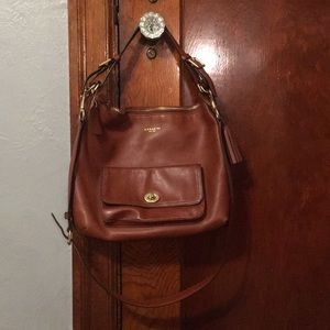 Coach leather crossbody with gold accents